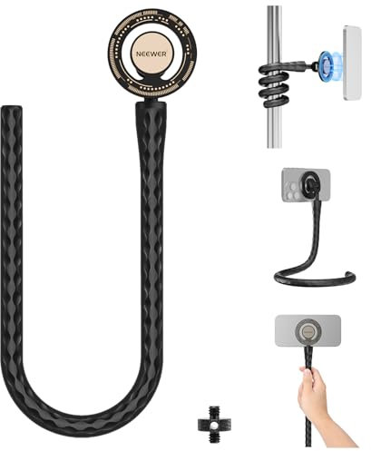 NEEWER Support magnétique Flexible pour téléphone avec Adaptateur à vis 1/4, Mini trépied Pliable Compatible avec MagSafe iPhone, Samsung et Android, Tapis de Course ou Poussette, GP-19