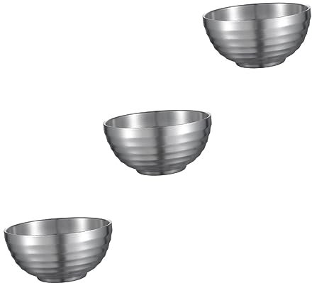 Amosfun 3 Pz zuppiera a doppio cucine da ramen insalatiera di noodle giapponese di ramen ramen in acciaio inossidabile Silver