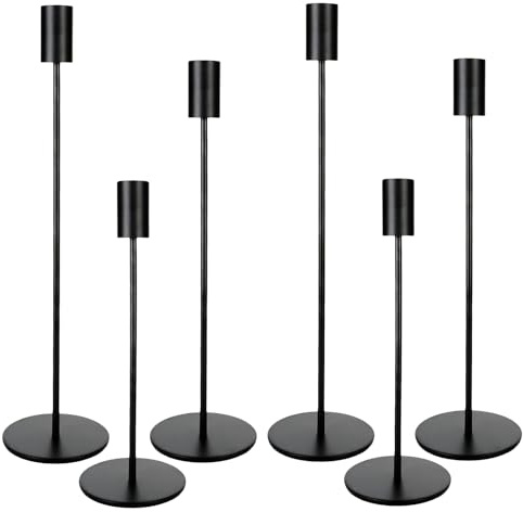 Kerzenständer 6 teiliges Set, 6 Kerzenständer Schwarz, Säulenförmig Kerzenhalter in 3 verschiedenen höhen. Kerzenhalter anwendbar auf Hochzeit, Coming of Age Zeremonie, Geburtstagsfeiern