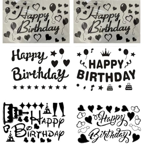 6 Stück Happy Birthday Luftballons Aufkleber Selbstklebende Party Brief für Große Klare Luftballons, Geburtstagsparty-Zubehör (Schwarz)