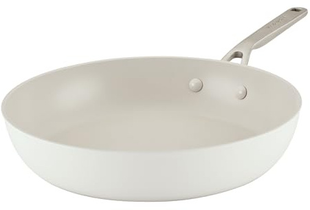 KitchenAid Bratpfanne/Bratpfanne aus harteloxierter Keramik, 31 cm, antihaftbeschichtet, mit Edelstahlgriff, weißes Porzellan