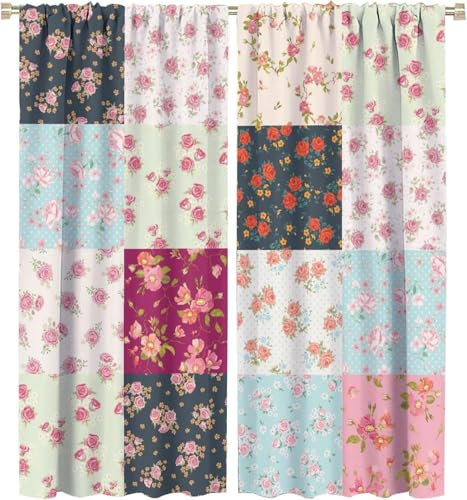 Schattierung Vorhänge Junge Bunte Retro-Blumen 3D Druck 2Er Set Isolierung Schalldichte Kinder Gardinen Blickdicht Mit Ösen Vorhang Fenster Für Wohnzimmer Schlafzimmer Balkon 183X214 cm (B -59714058