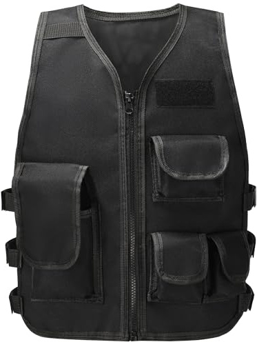 UNIVIVO Kids Tactical Vest Youth Army Costume for Boys Girls 8 10 12 14 Outdoor Airsoft Game (Black-Zipper Style)