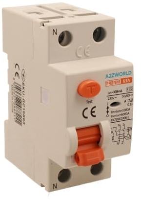 A2ZWORLD Interrupteur différentiel pur type A 300 mA RCCB Classe A 300 mA 2P 63 A, 1P+N 2 pôles 6 kA 220 V, occupe 2 modules barre DIN