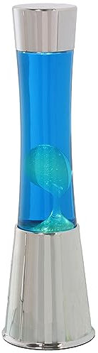 LÁMPARA LAVA METAL BRILLO LIQUIDO BLANCO/AZUL +BOMBILLA REPU_°11X39CM CABLE NEGRO:150CM