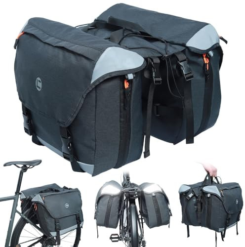 HuiJuKeJi 3 in1 Fahrrad Gepäckträgertasche Doppeltasche, 35L Fahrradtasche für Gepäckträger mit Reflektoren Wasserdicht Bike Saddle Bag Bike Rear Rack Bag mit Tragegriff (Schwarz)