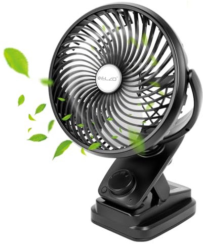 ELZO 20000mAh USB Clip Ventilator, Mini Tischventilator, LED Licht Camping Ventilator, Wiederaufladbarer Automatische Oszillierend Desktop Lüfter, Schreibtischventilator für Zuhause Büro Kinderwagen