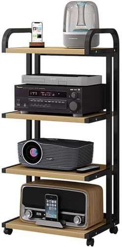 ASumPio 4-Stufiger Beweglicher Av-Medienständer, Audio-Rack, Cd-Player-Ständer, Stereo-Komponenten-Aufbewahrungsschrank Mit Holzregal Und Bodenrollen Für Zuhause/Büro/Kino, 50 X,