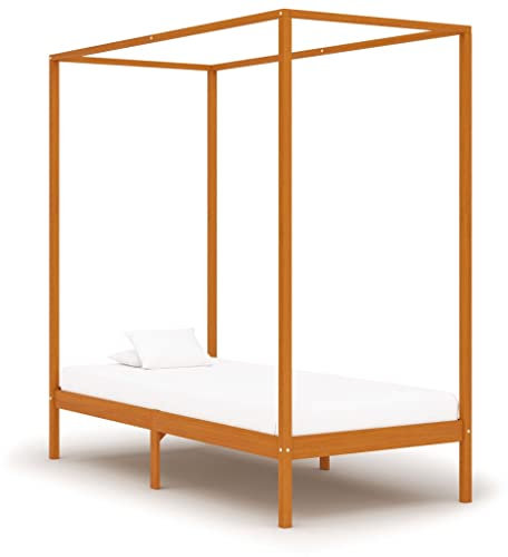 Möbelstück Himmelbett Bettgestell ohne Matratze Braun Massivholz 100x200cm - Möbel