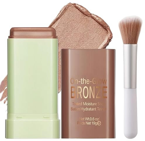 3-in-1 Bronzer, Blush & Contour Stick – Multi-Use Cream Makeup Stick for Cheeks, Lips & Eyes, Long-Lasting, Smooth & Blendable, Brown Tone, Shimmer Glow Blusher for Natural Radiance