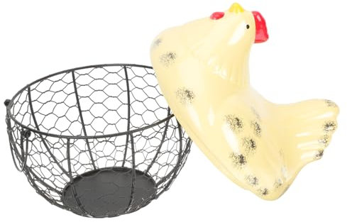 FUNNETOYU Cesta De Huevos Creativa De Metal Diseño Forma De Gallina Almacenamiento Práctico y Multifuncional para Cocina para Hogar Restaurante y Eventos