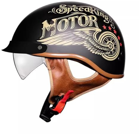 VVPEC Motorcykelhalvhjälm Öppen ansiktshjälm Retro Jet-hjälm skoterhjälmar for män och kvinnor DOTECE Godkänd Chopper-hjälm med inbyggt visir(3,M=57~58cm)