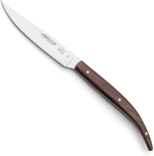 Arcos Cuchillos Mesa con Hoja Acero Inoxidable. Cuchillos Carne con Mango Madera Palisandro Marrón. Hoja. Corta Carne Asada. Clásicos y Elegantes. Cortein Esfuerzo. Serie Mesa. Color Marrón