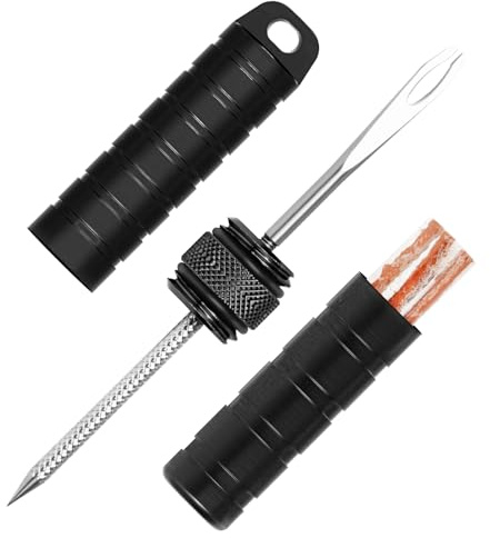 BWSHLF Tubeless Bike Tire Repair Kit for Mountain Bikes & Road Bicycles, Tubeless Tire Plug Kit with Storage Canister, Reamer, Insertion Fork, 10 Bacon Strips, Fix a Puncture or Flat, No Glue Needed