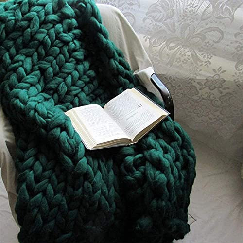 Handgefertigte dicke Strick-Wolldecke, gemütlicher Sofa-Überwurf, dekorative grüne Wolldecke für Bett oder Couch, 80 x 80 cm, Grobstrick-Überwurf für Heimdekoration