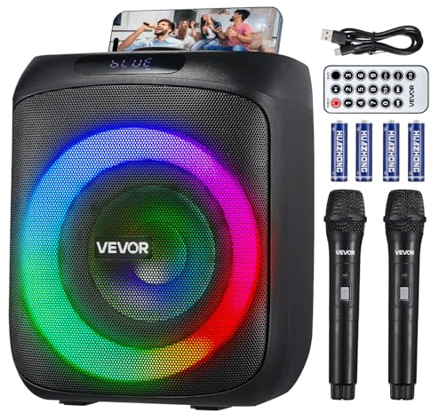 VEVOR Karaoke Machine for Adults, 30W, 6.5-inch Portable Bluetooth Speaker with 2 Wireless Microphones, LED Light, TWS Function, Handle, Support Micro TF Card, USB, AUX, for Home Karaoke Party Singing