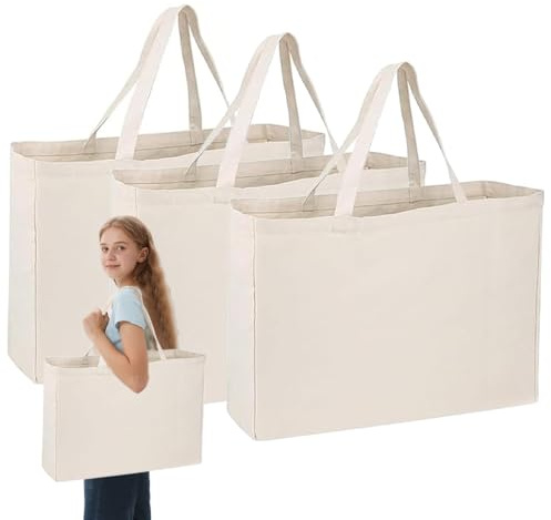 Coztie Baumwolltasche, 2 Stück Groß Einkaufstasche 45 x 35 cm Baumwollbeutel Stoffbeutel, Jutebeutel, Stoffbeutel Unbedruckt für Wäsche Sport Shopping Wiederverwendbare Jutebeutel