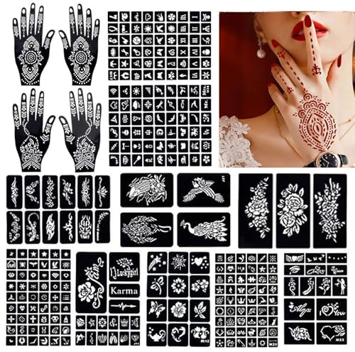 yufana Pochoir De Tatouage, 14 Kit De ModèLe De Tatouage Au Henné, 281 ModèLe De Tatouage Temporaire, Conception D'Art Corporel RéUtilisable Pour Les Femmes, Les Adolescents Et Les Adultes