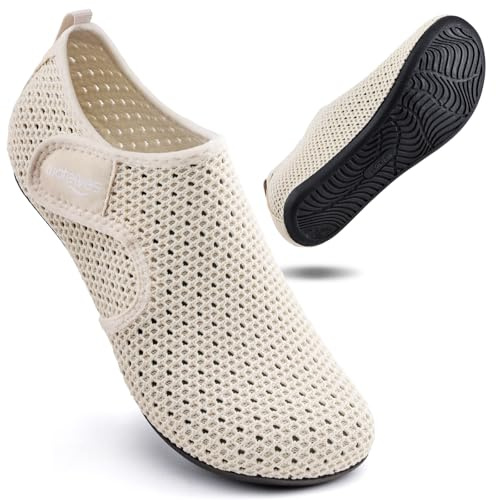 WateLves Water Shoes Aqua Socks Mens Women Light Quick Dry Breathable Dive Surf Beach Swimming Pool Sea Unisex(Beige 37)