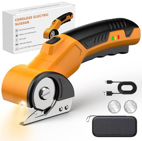 Kartonschneider 4V Elektrischer Schere Kabellose Rollschneider Universalschneider Wiederaufladbar Rotationsschneider Akkuschere für Papier, Pappe, Teppich, Leder, Filz, Kunststoff - mit Ersatzklinge | Rollschneider Universalschneider Wiederaufladbar Rotationsschneider Akkuschere für Papier, Pappe, Leder, Filz, Kunststoff