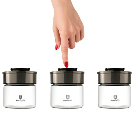 Juego de 3 tarros de 450 ml, herméticos, con tapa de acero inoxidable | BURI Tarro de cristal con tapa de acero inoxidable, cierre de clic, apilable y antipolillas para almacenamiento de alimentos