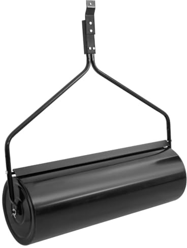 Black Iron Garden Lawn Roller, 16.6 Gallon Capacity, Cylindrical, Durable Soil Leveler Tool for Outdoor Yard and Turf Compacting