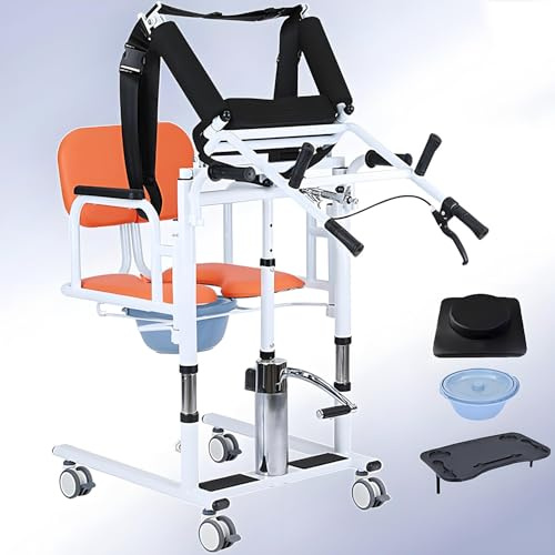 YANDDEA Silla elevadora hidráulica para traslado de Pacientes en casa, con Altura Ajustable y Apertura de 180°, para atención domiciliaria de Adultos Mayores, Capacidad de 400 LB Orange