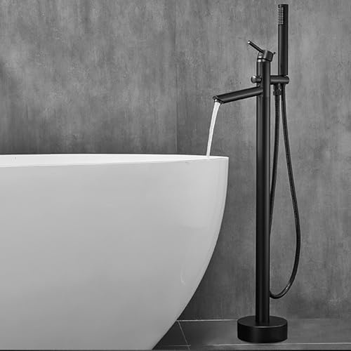 Rubinetto Vasca da Bagno a Pavimento Nero Miscelatore Doccia con Deviatore Miscelatore Vasca Freestanding Foro Singolo