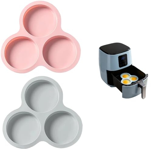 DomeMingle Bandeja de Silicona para Freidora de Aire - 2 Piezas Molde Reutilizable para Huevos, Muffins y Más - 3 Cavidades, Aptas para Horno, Microondas y Congelador