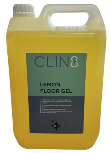 CLIN8 Lemon Floor Gel, pH Neutral Detergent, 5L, Multi-Surface Cleaner for Wood, Concrete, Stone, Linoleum, Vinyl, Fresh Scent, Removes Grease, Scuff Marks, Odor Eliminating