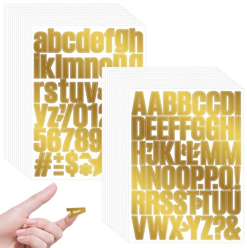 1600 Stück Goldene Glänzende Selbstklebende Buchstaben Aufkleber, 1 Zoll Wasserfeste Vinyl Sticker, DIY Klebebuchstaben für Hochzeit,DIY Scrapbooking,Grußkarten,Postfach,Schilder