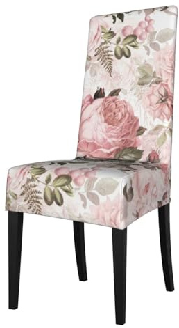 POKOMPTY Vintage Shabby Chic Stuhlhussen mit Sepia-rosa Rosenmuster für Esszimmerstühle, dehnbar, waschbar, weich und elastisch