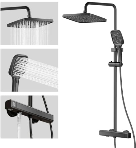 FLOWZEN Thermostatic Shower Mixer Set, Matte Black