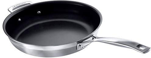 LE CREUSET Antihaftbeschichtete Bratpfanne mit Gegengriff aus 3-ply Edelstahl, Ø 28 cm, Für alle Herdarten inkl. Induktion geeignet, Silber, 96200328001000