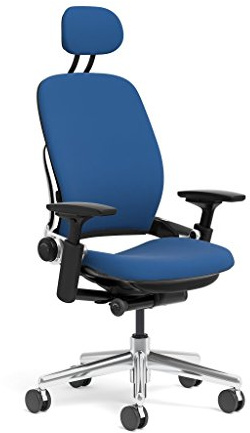 Steelcase Leap Task Chair: Polished Aluminum Base - 4D Adjustable Arms - Headrest - Hard Floor Casters