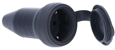 as - Schwabe Vollgummi-Kupplung 230 V / 16 A mit Schutzkappe - IP44 | Schuko Kupplung mit Schutzkappe - Schutzkontakt-Kupplung für Außenbereich geeignet - Made in Germany - schwarz, 60419