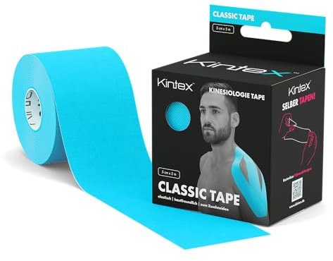 Kintex Kinesiology Tape Classic - Autoadesivo, Elastico, Impermeabile e Antiallergico - Nastro Sportivo e Kinesiologico per Lesioni Causate dallo Sport - Blu - 5 cm x 5 m