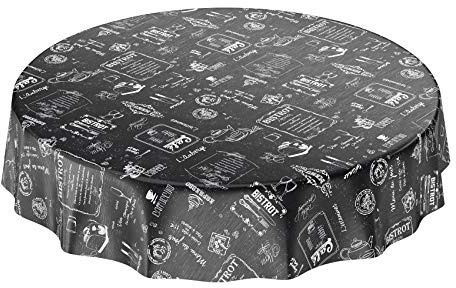 ANRO Wachstuchtischdecke Wachstuch Wachstischdecke Tischdecke abwaschbar Schwarz Bistro Retro Modern Rund 140cm wasserabweisend Gartentischdecke Meterware pflegeleicht Lotuseffekt