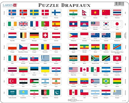 Larsen Puzzles L2 Flaggen Puzzle Kinder Französisch Ausgabe 80 Teile Lernpuzzle Weltflaggen Quiz