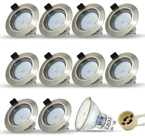 HiBay 10 Stück LED Einbaustrahler 230V Set GU10 Spot Strahler 5W Neutralweiß Einbauspots 68mm Einbauleuchten Rund Fest Deckenspots mit Fassung | Rund LED Spot Strahler Deckenspots mit GU10 Fassung Fest Nicht dimmbar für Wohnzimmer Schlafzimmer Küche Flur Büro