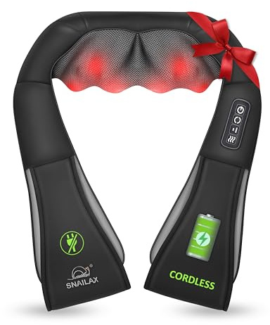 Snailax Cordless Massager - Shiatsu Neck and Shoulder Massager with Heat, FSA Eligible, Portable, Lumbar, Back Electric Massage Pillow, Christmas Gift