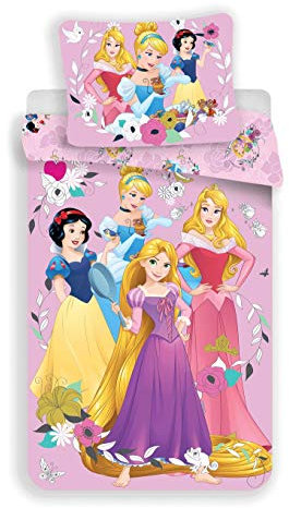 Disney - Juego de funda nórdica y funda de almohada, 1 unidad, diseño de princesas, color rosa y multicolor