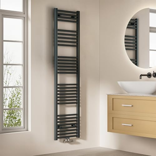 EMKE Radiador de baño, 160 x 40 cm, toallero de conexión Central, radiador de baño, toallero, Toallas, radiador, Toalla, radiador, baño, Toalla, Color Antracita, 547 W