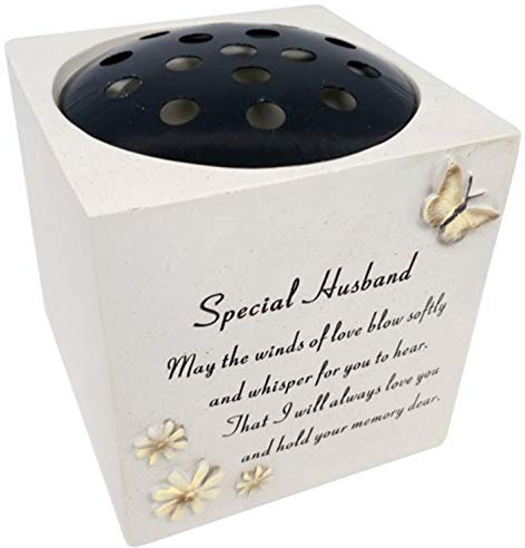 David Fischhoff Husband Butterfly & Flowers Design Verse Memorial Grave Rose Bowl, Weatherproof - for Graveside Flower Arrangements, 14 x 15 cm