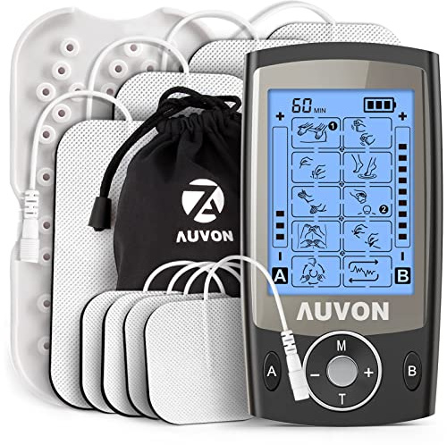 AUVON Dual Channel TENS Machine for Pain Relief, TENS Unit Muscle Stimulator with 20 Modes, 2 and 2x4 TENS Pads Replacement (Black)