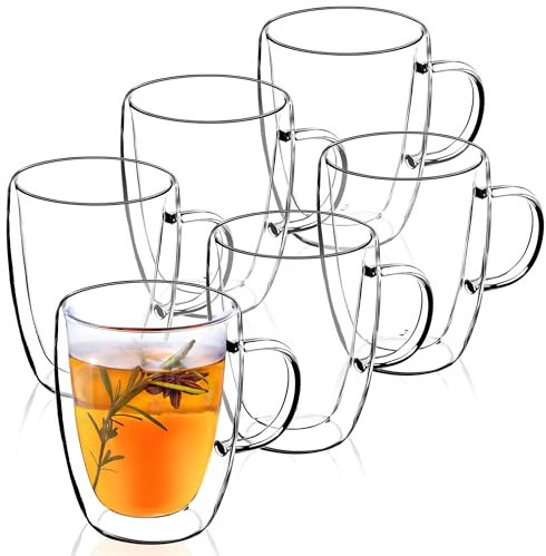 KADAX Tazza in Vetro, 270 ml, Tazza a Doppia Parete, Bicchiere per Tè, Caffè, Latte, Tazza Termica con Manico, Vetro da tè, Tazze termiche Vetro, 18,5x9,5x12 cm