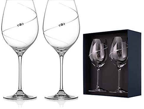 DIAMANTE Red Wine Glasses Pair - 'Silhouette' Design Embellished with Crystals - Set of 2 in Gift Box