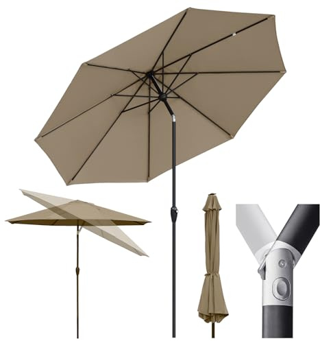 Sekey® 300 cm Sonnenschirm Marktschirm Gartenschirm Terrassenschirm Rund UV50+ Taupe
