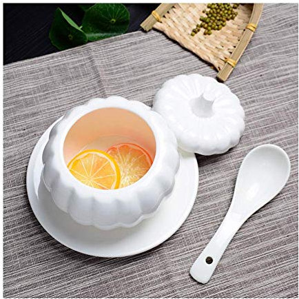 2 Piezas de Sopa de Calabaza de cerámica Blanca Pura con Tapa para Enviar una Cuchara Estofado de Agua para el hogar Sopa tónica de Nido de pájaro guisado Huevera al Vapor