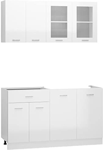 vidaXL Juego de Muebles de Cocina 4 Piezas Comedor Mobiliario Armario Estante Almacenaje Microondas Fregadero Lavavajilla Contrachapada Blanco Brillo